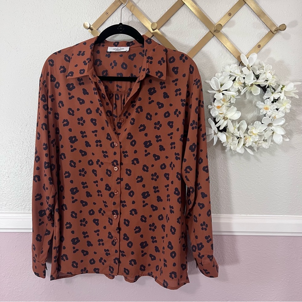 CJLA Leopard Collared Button Up Blouse
